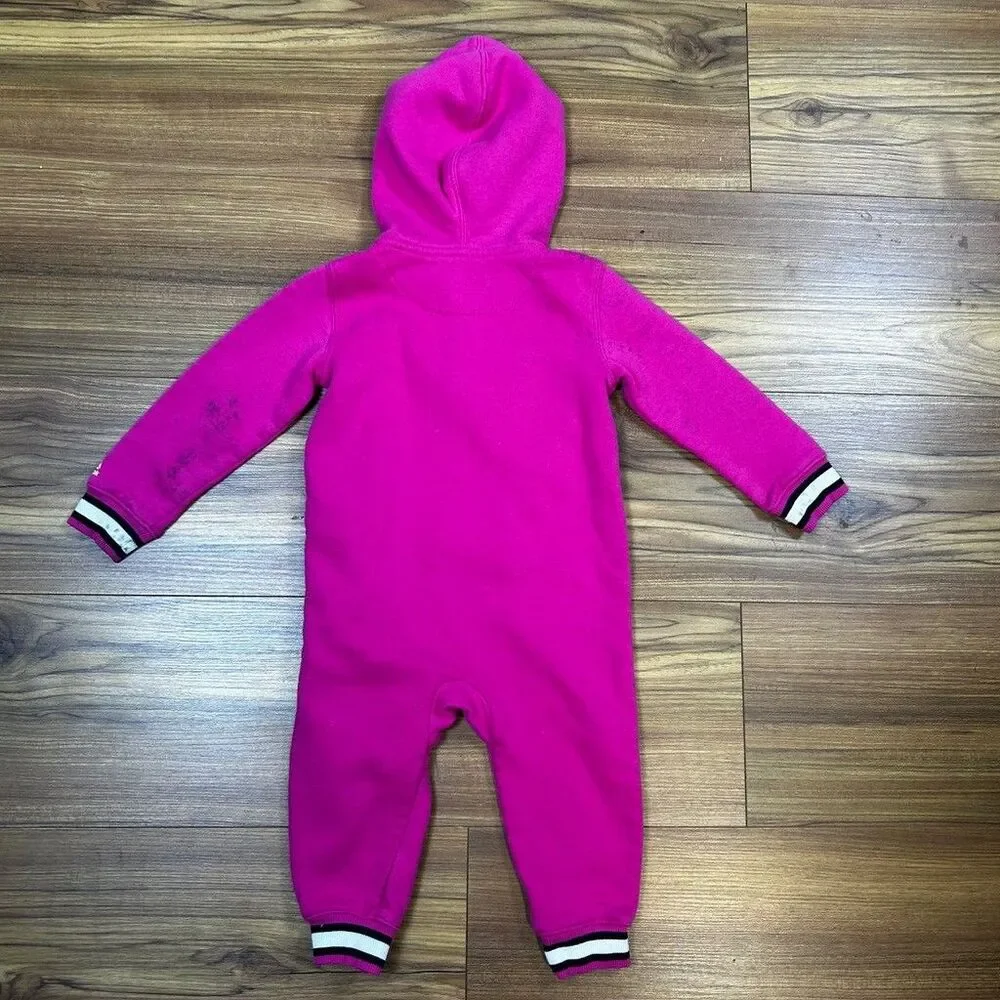Reebok Baby Girls Hooded Romper One-Piece Fleece Jumpsuit Pink 18 Months
